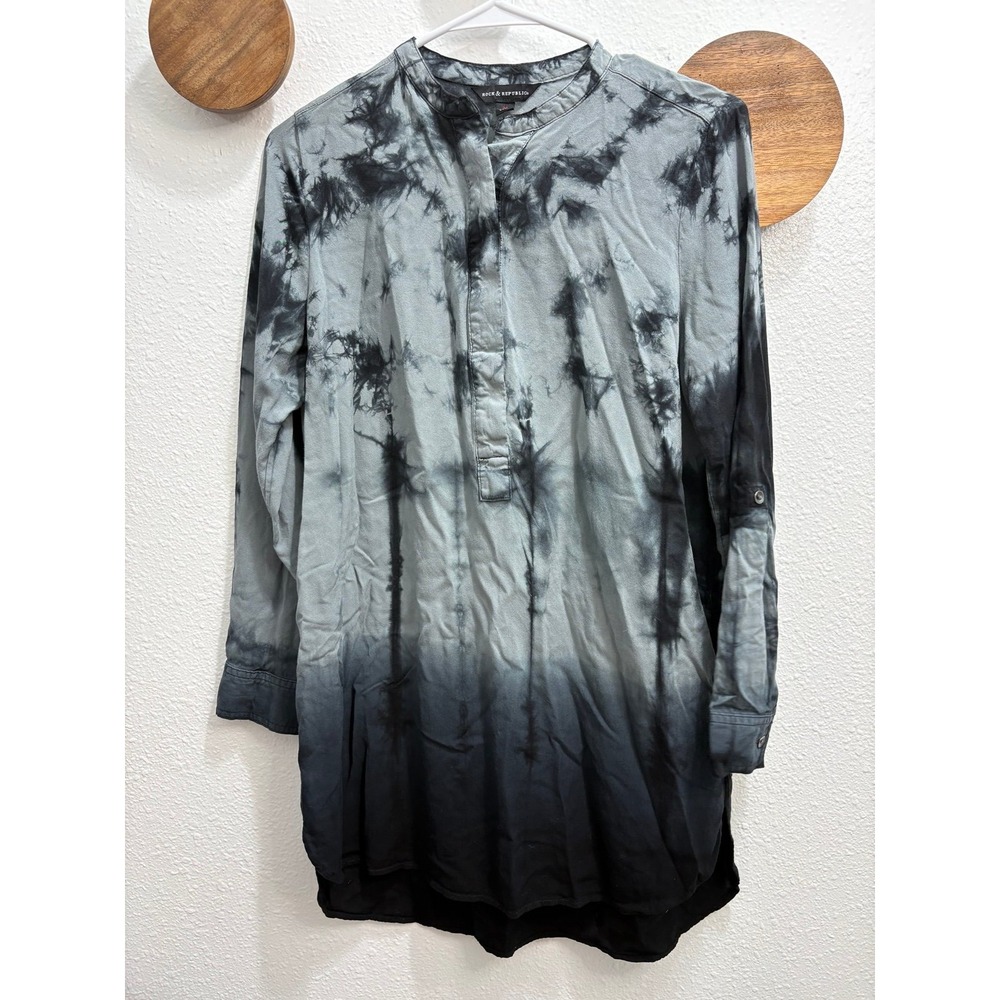 Rock & Republic Tie-Dye Ombre Gray Black Women's‎ Tunic Roll Sleeves Size Medium